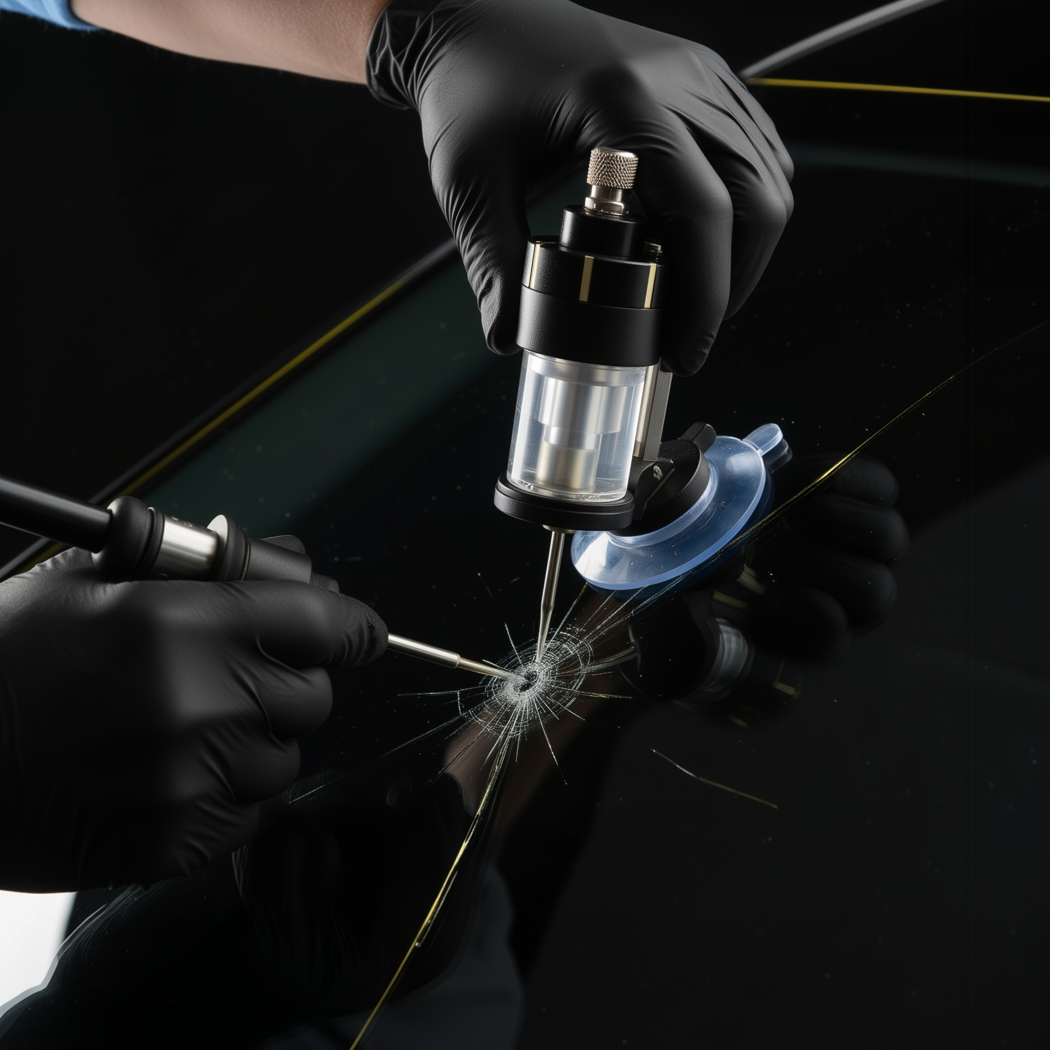 Expert Flash Pare-Brise réparant une fissure sur un pare-brise automobile