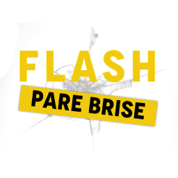 Logo Flash Pare-Brise sur fond transparent, entreprise spécialisée dans le remplacement de pare-brise et la réparation d’impact automobile.