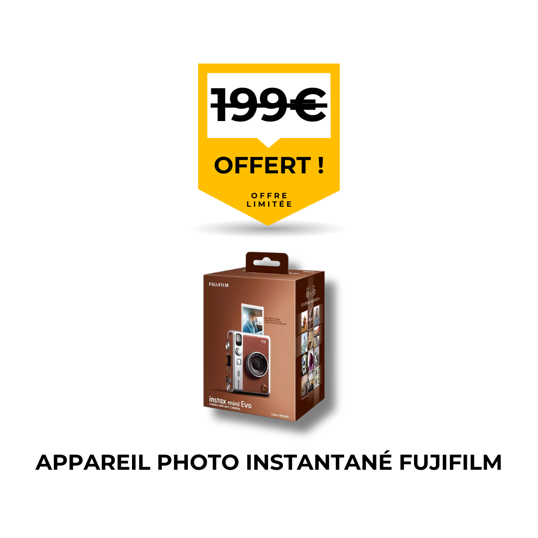 Offre changement de pare-brise avec appareil photo instantané Fujifilm Instax offert par Flash Pare-Brise.