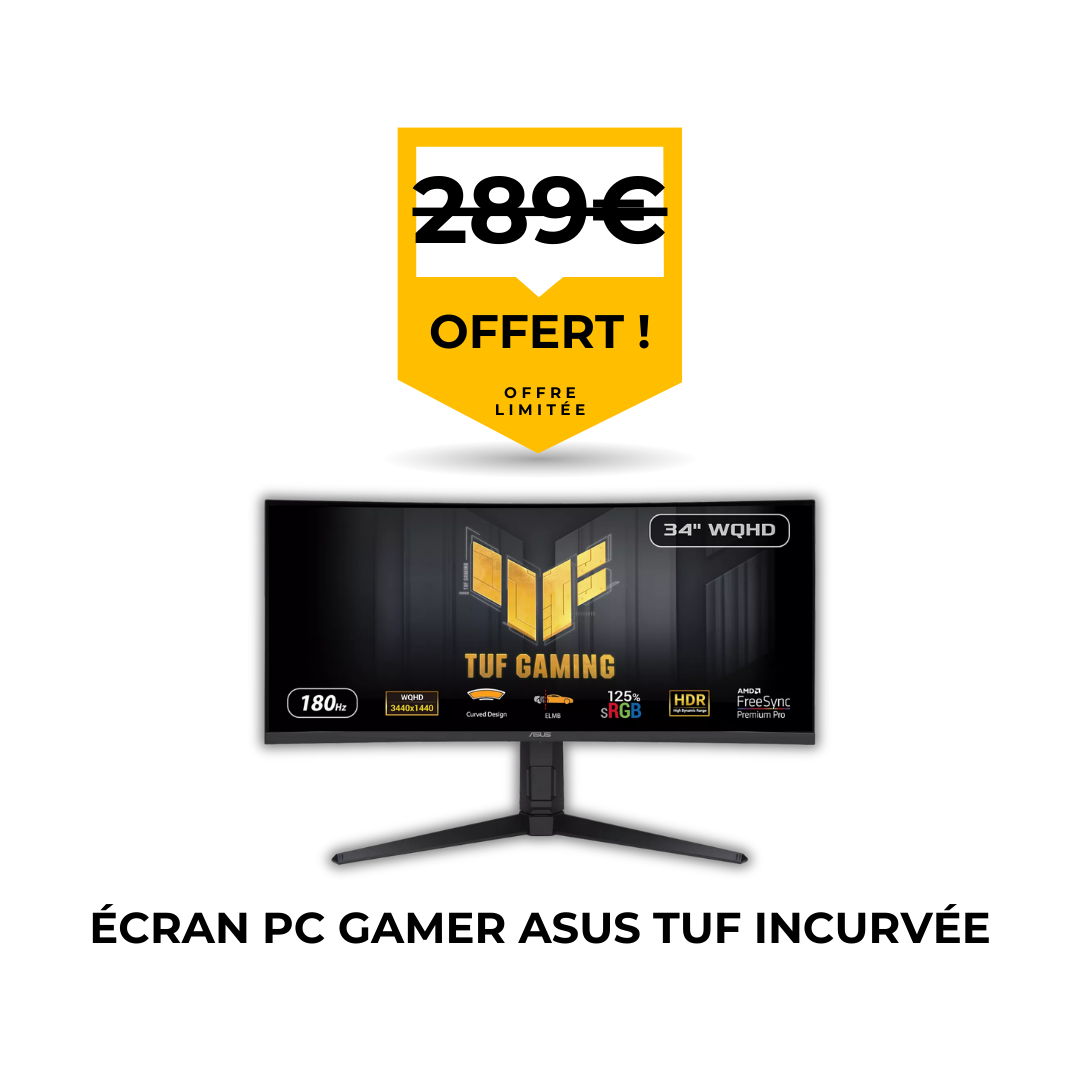 Remplacement de pare-brise avec écran PC gamer Asus TUF Gaming incurvé offert par Flash Pare-Brise.