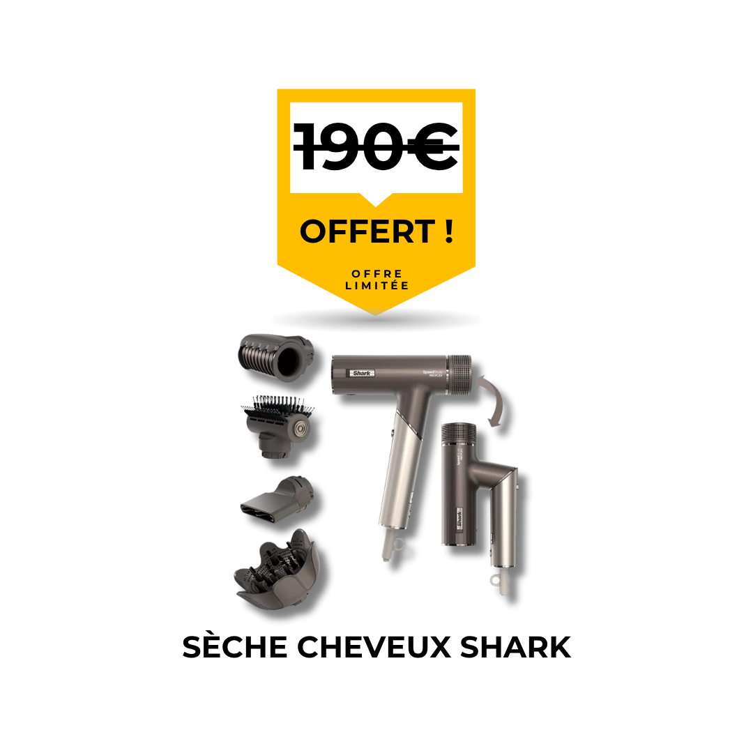 Sèche-cheveux premium Shark offert pour tout remplacement de pare-brise par Flash Pare-Brise.
