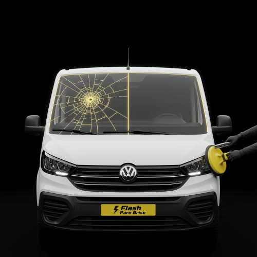 Technicien Flash Pare-Brise remplaçant le pare-brise avant d’une camionnette